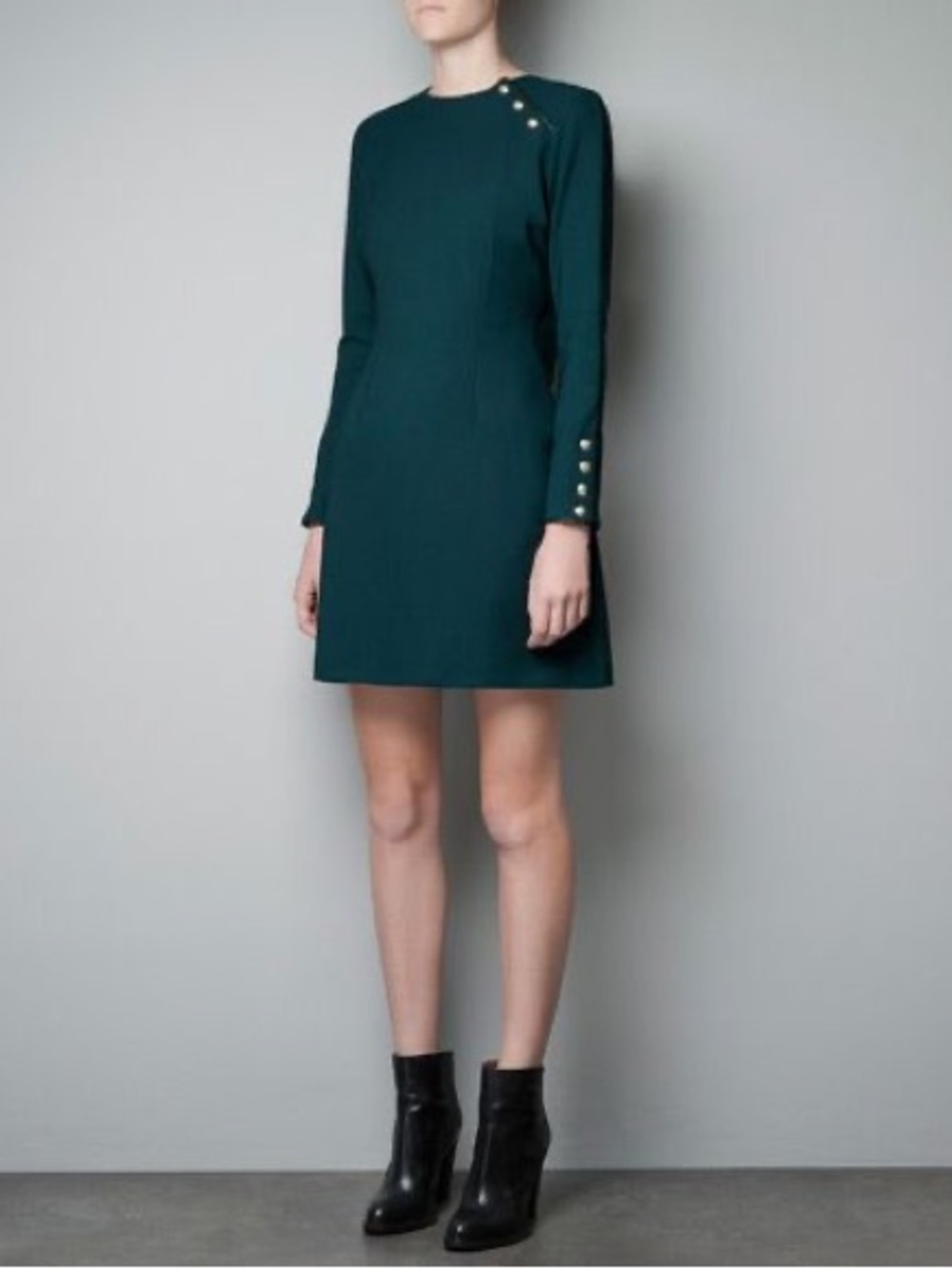 Zara Olive Green Military Style Dress Large Gold Button Detail